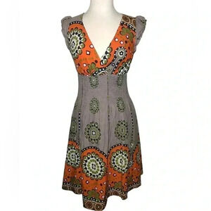 Down East Basics Bohemian Print Cap Sleeve Dress
